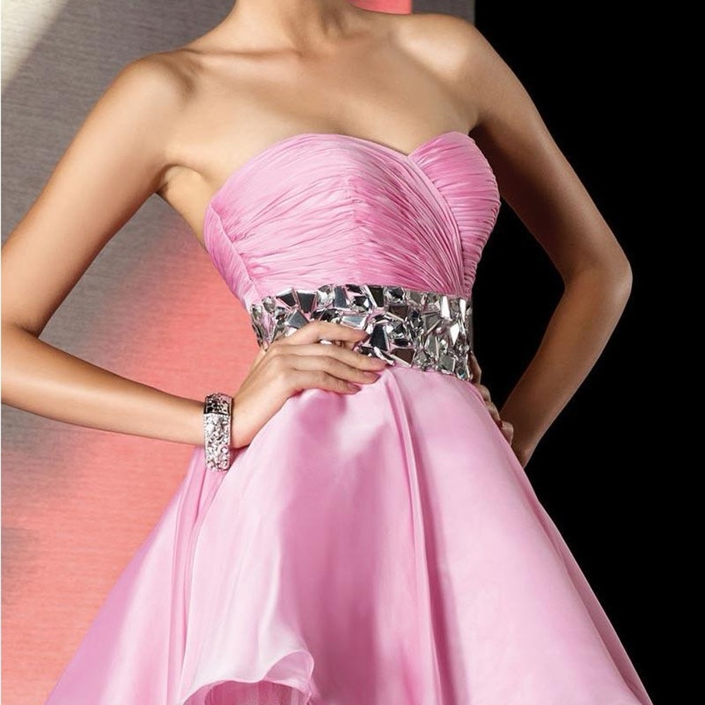 PROM GRAD FORMAL Pink Strapless mini Dress with Gold Accents